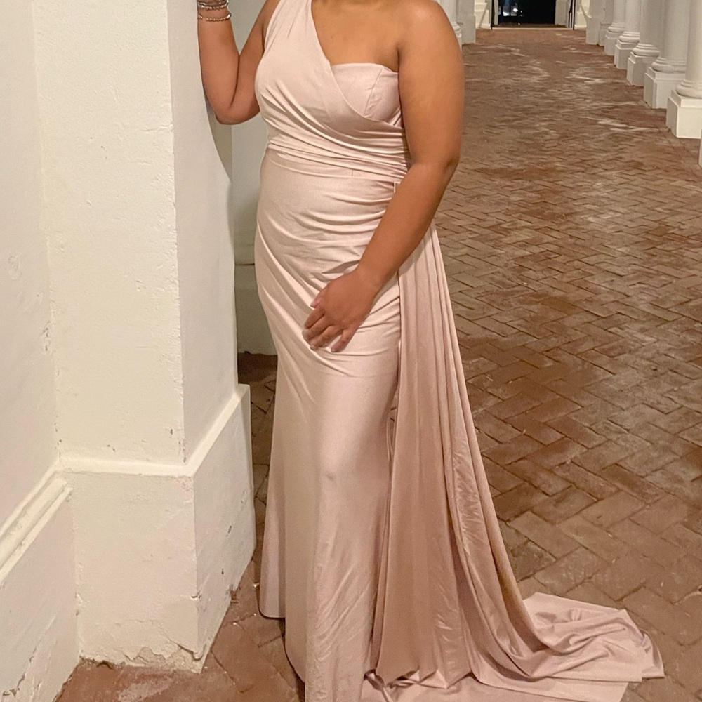 Portia and Scarlett One-Shoulder Gown in ‘Stone’